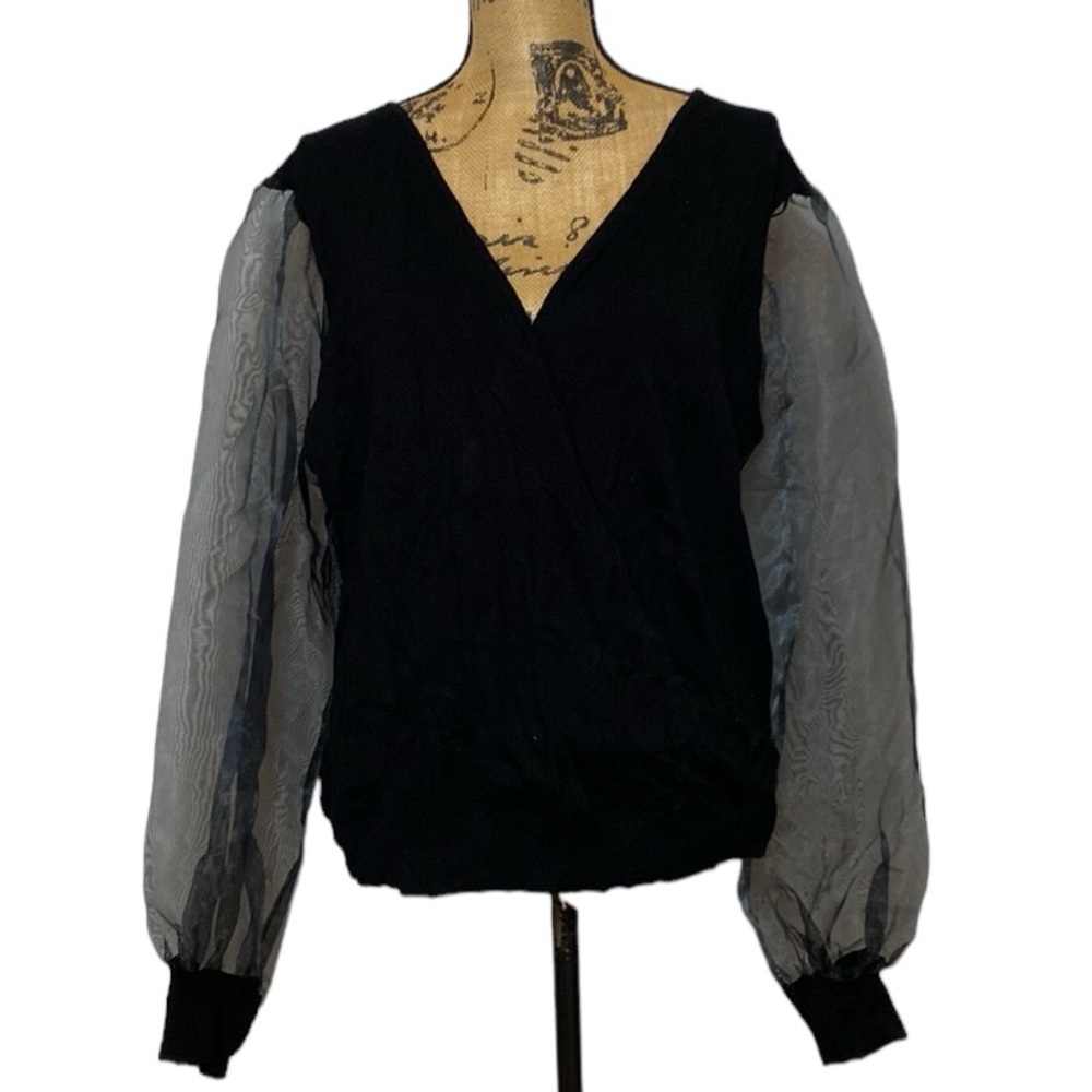 NWT Threadbare Black Puff Sleeve Faux Wrap Top 18